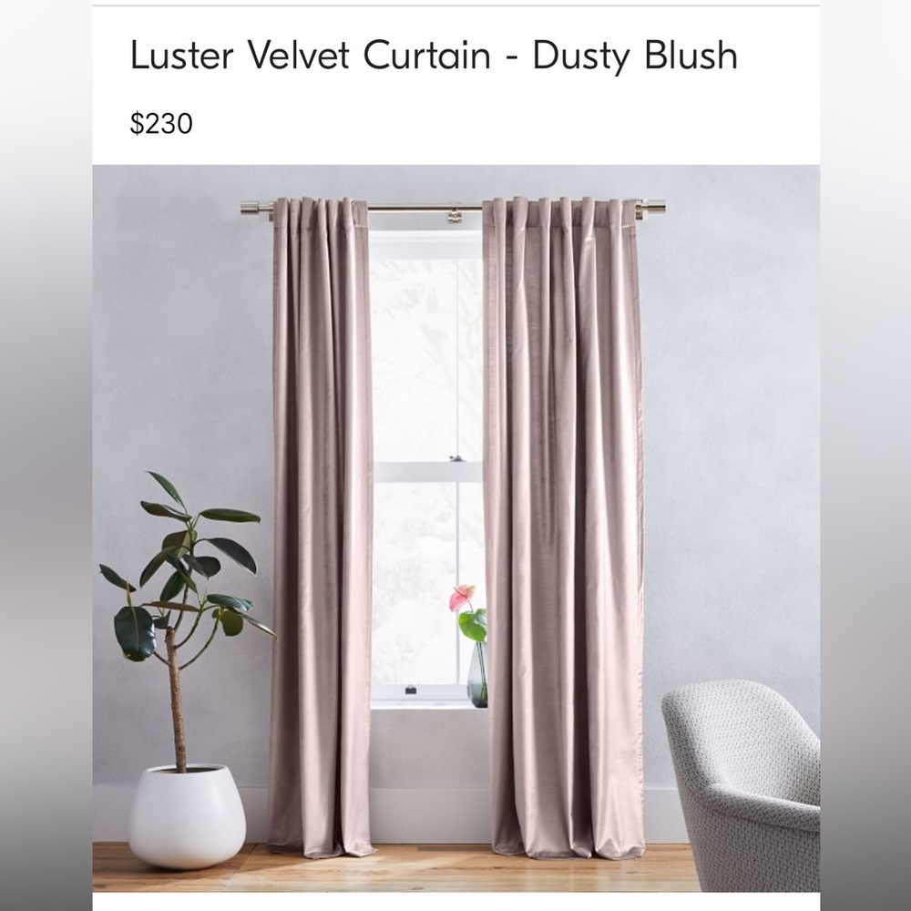 West Elm Luster Velvet Curtain - Dusty Blush